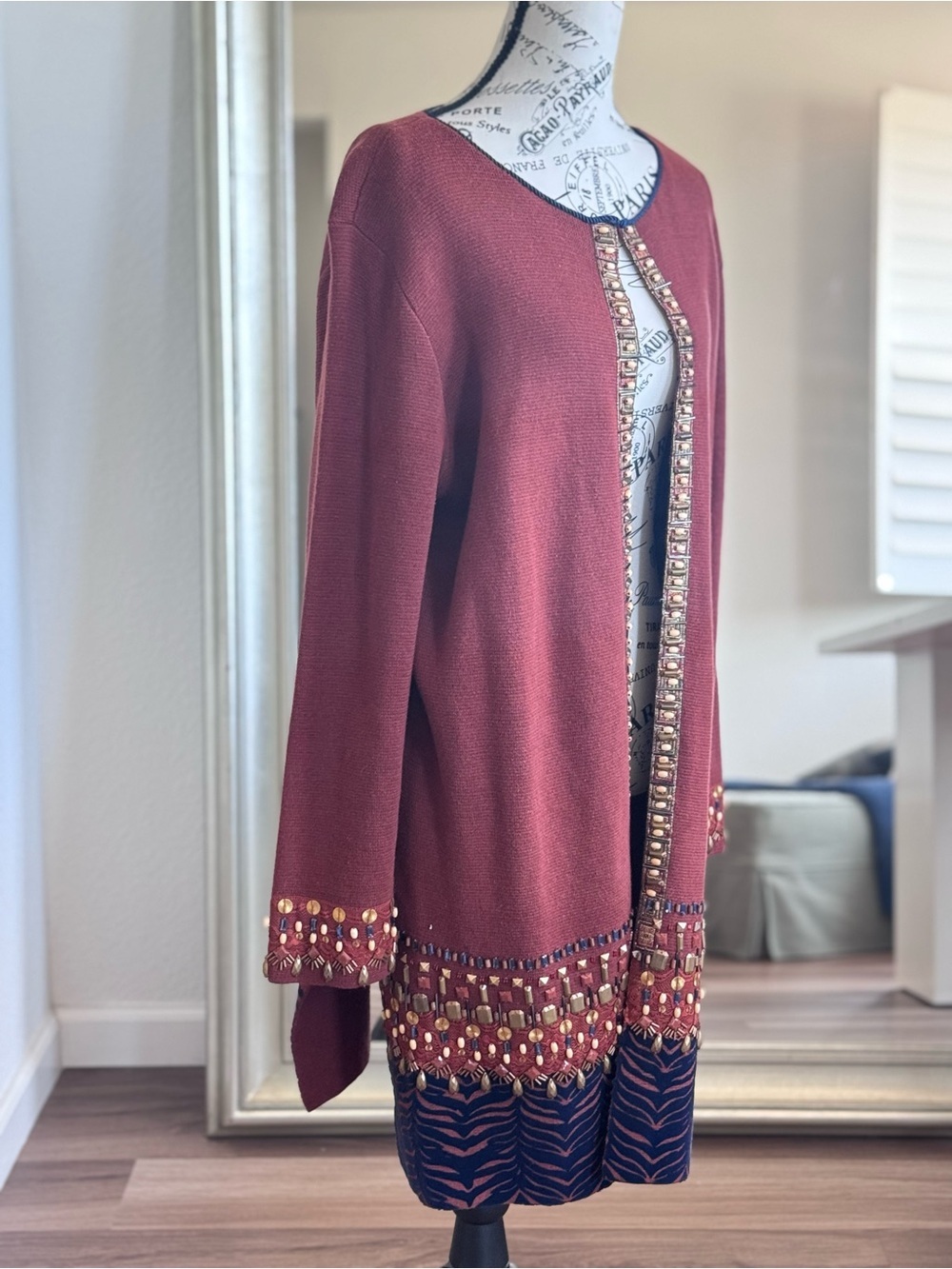 Chico's Embellished Longline Duster Cardigan Sweater Jacket Boho Women’s - Picture 7 of 14